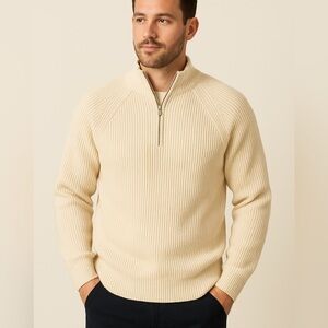 Bullock & Jones Italian CASHMERE Quarter-zip Men’s Sweater Cream Ivory Sz XL